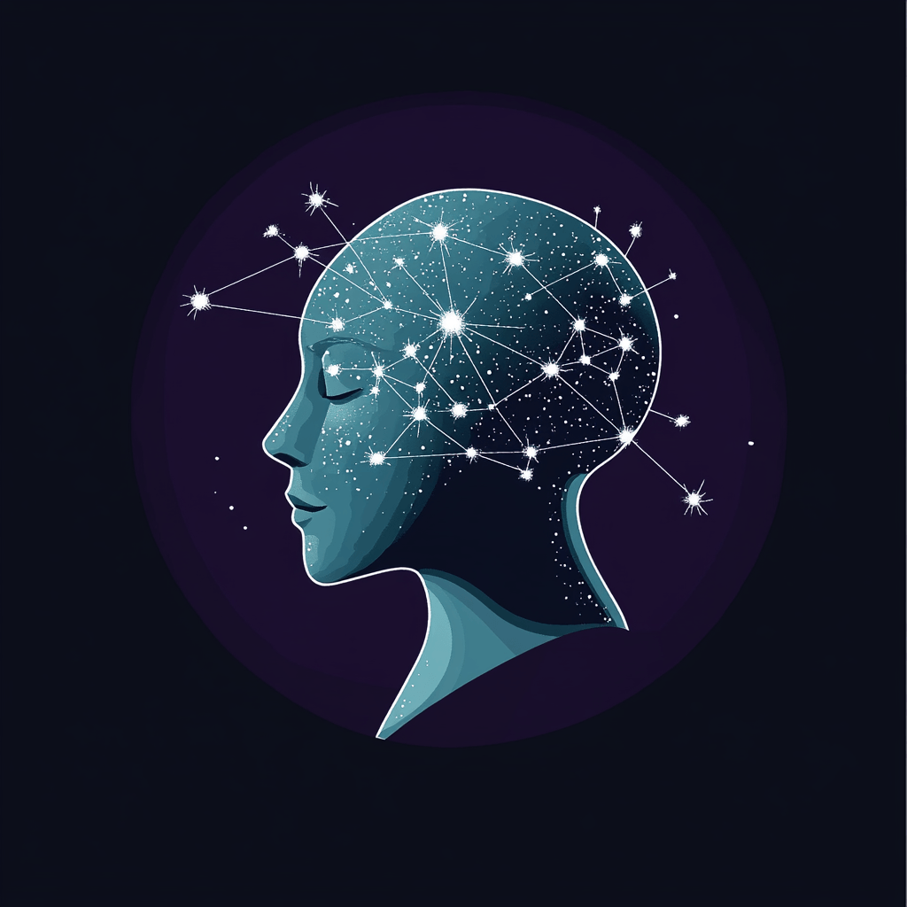 Neural network visualization showing connected nodes in a profile silhouette
